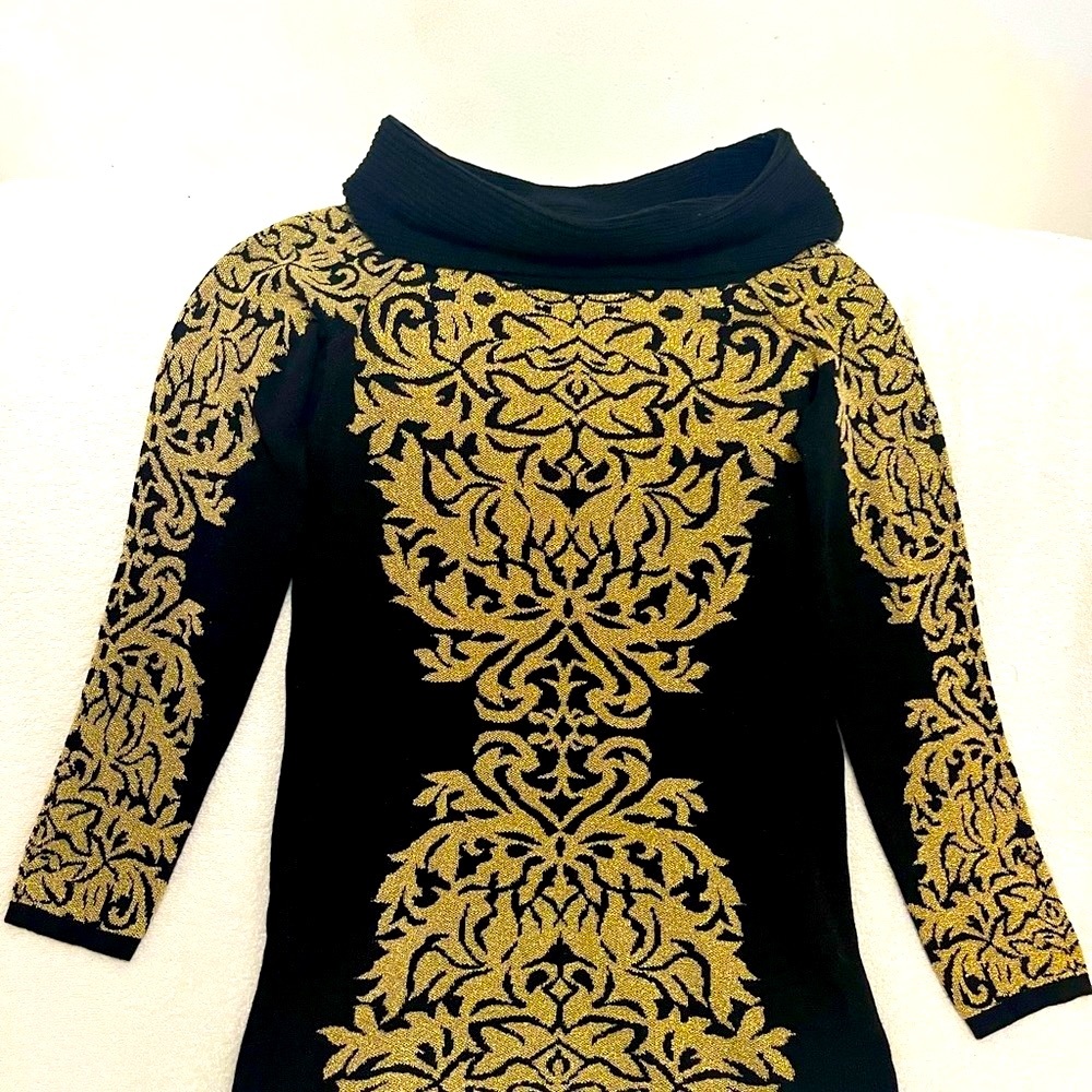 Vintage Black and Gold Long Sleeve Dress/Tunic/Sweater